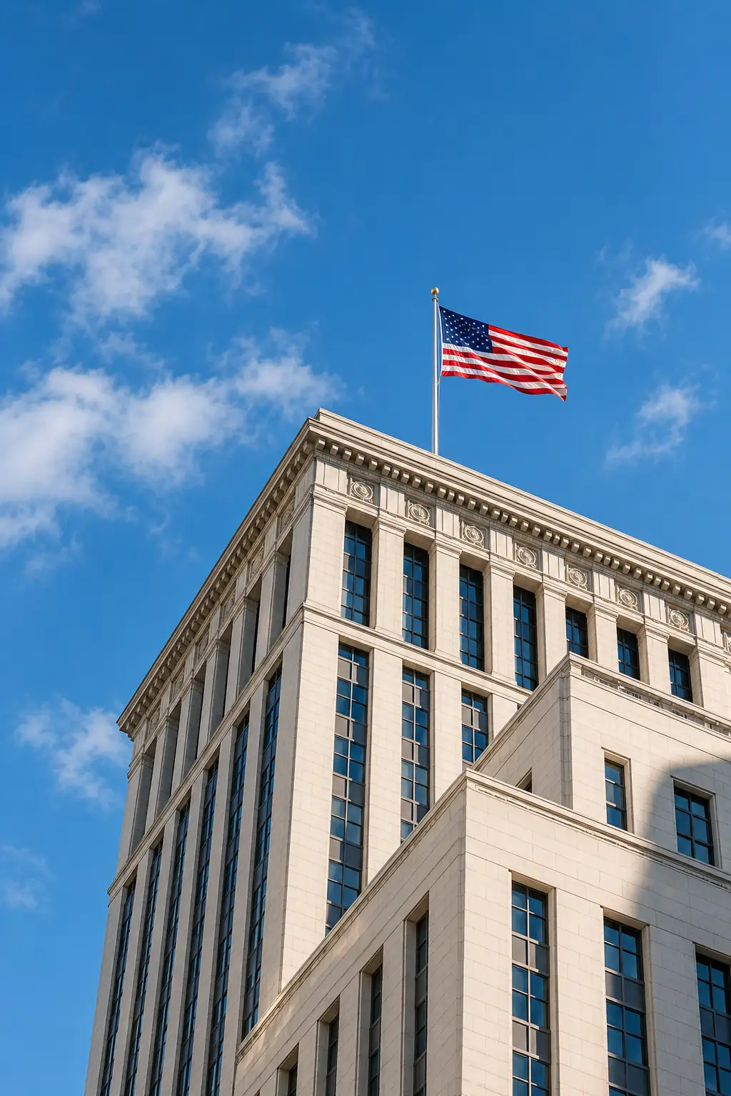 United States flag above a commercial building