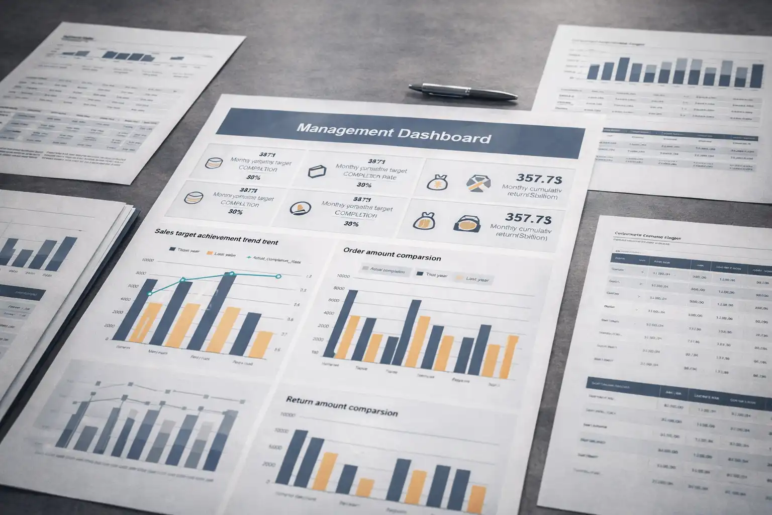 Management reporting dashboards and KPI performance tracking systems